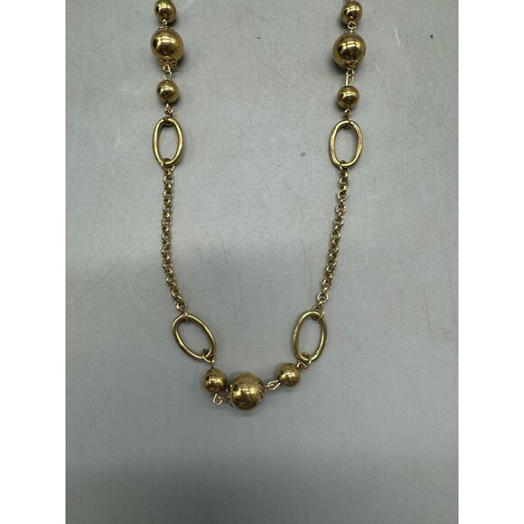 Gold-Tone Beaded Chain Necklace With Adjustable Length & Oval Links 32" READ - Picture 2 of 5